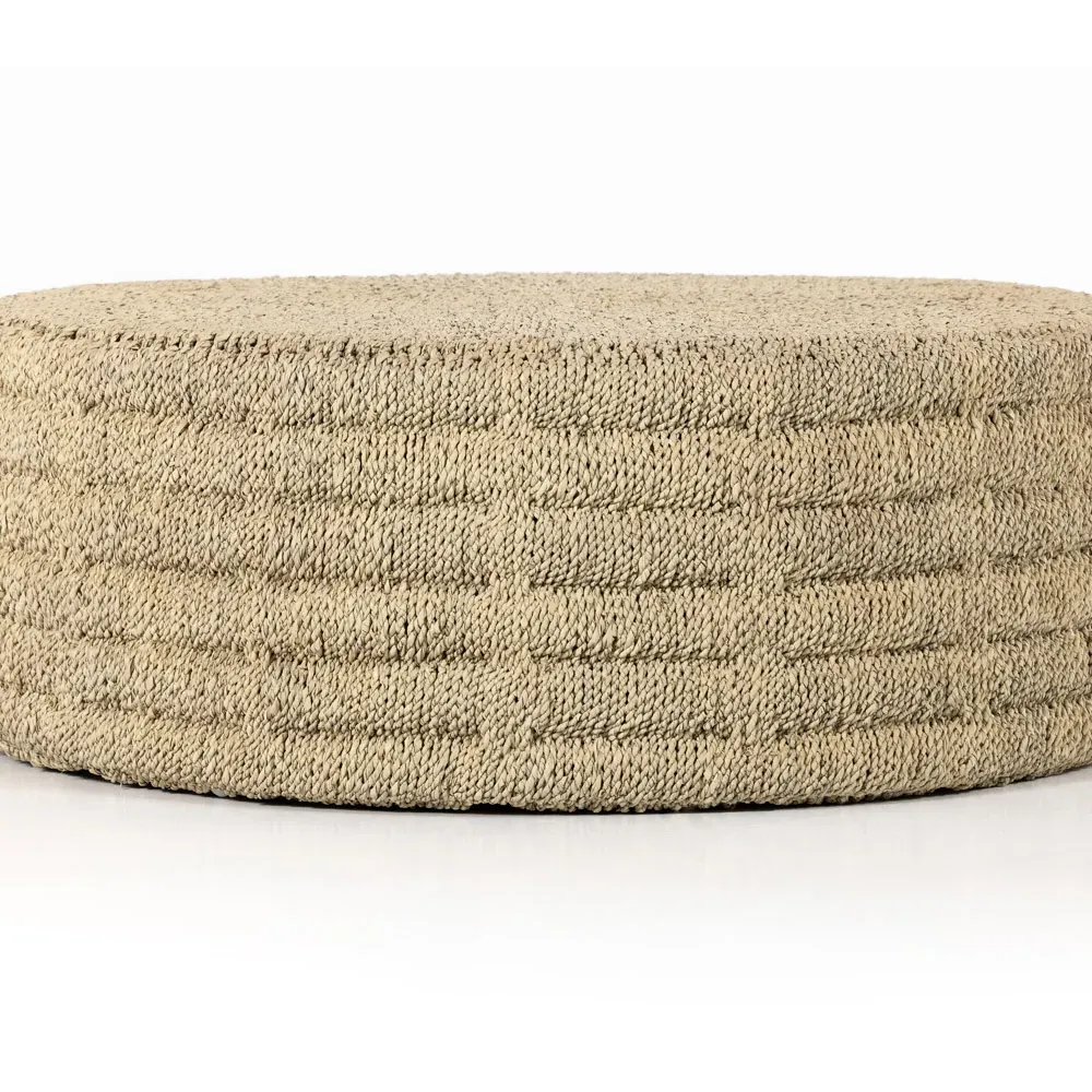 Paula Round Drum Coffee Table - Beige, Pandan Rope