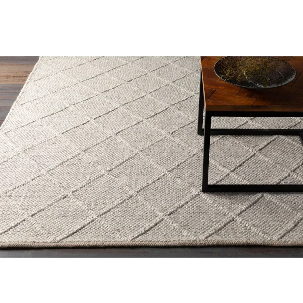 Paulette Diamond Handwoven Rug - Ivory, Wool