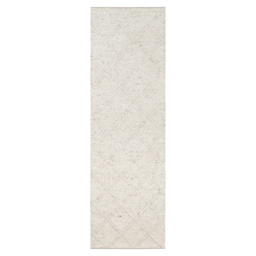 Paulette Diamond Handwoven Runner Rug - Ivory, Wool