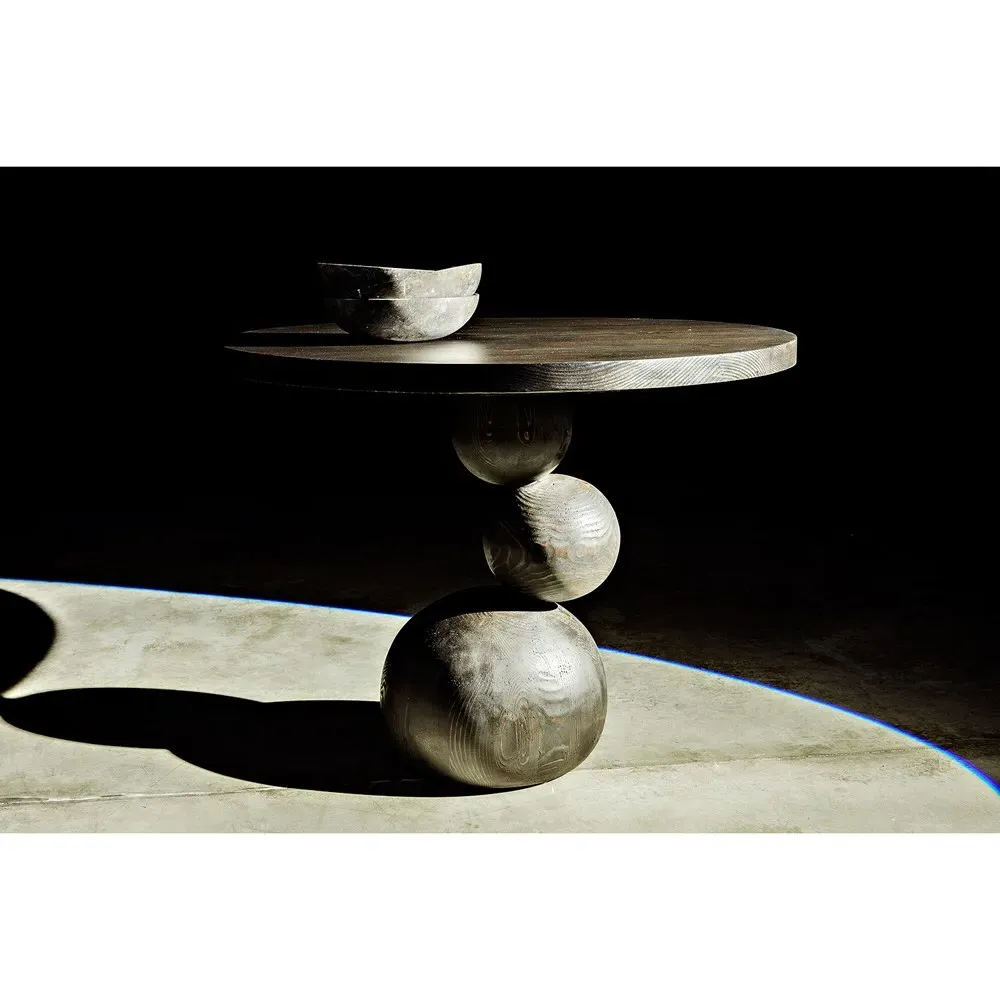 Paulette Round Dining Table - Black, Reclaimed Wood