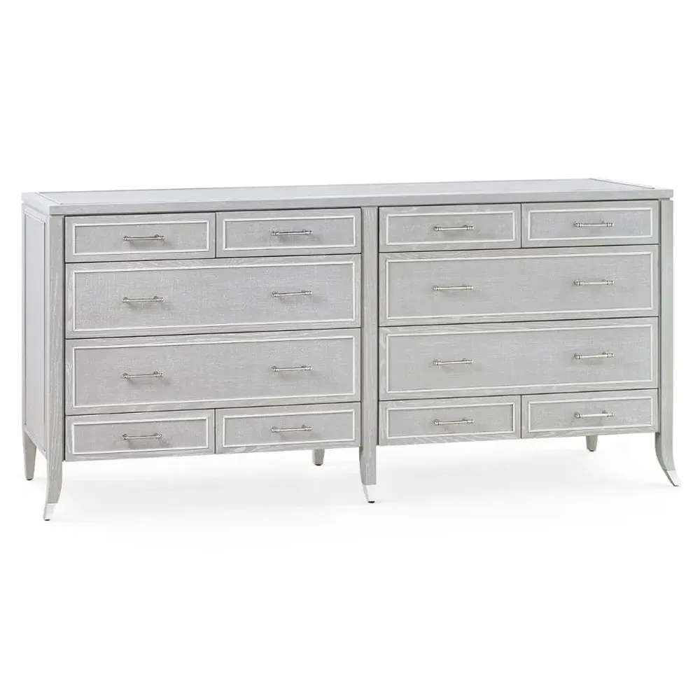 Paulina 12 Drawer Dresser with Nickel Pulls - Soft Grey, Oak