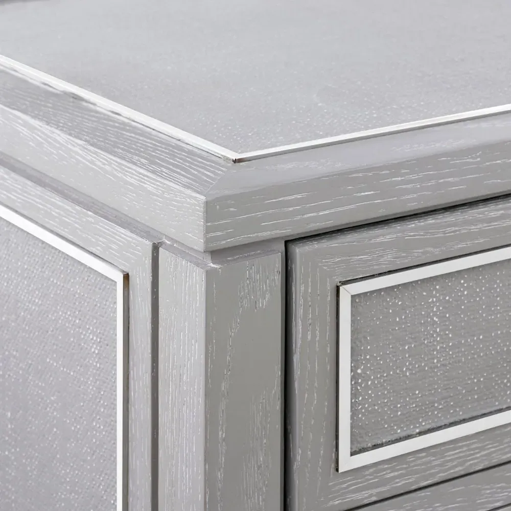 Paulina 12 Drawer Dresser with Nickel Pulls - Soft Grey, Oak