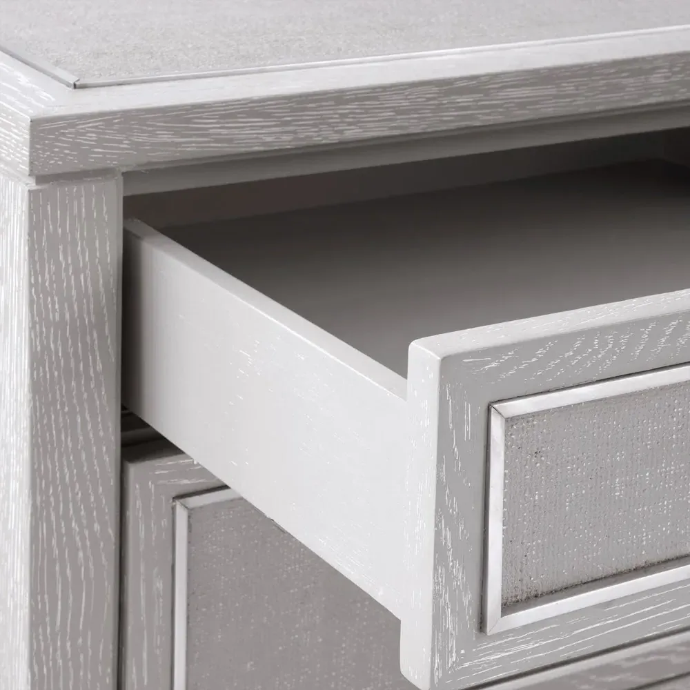 Paulina 12 Drawer Dresser with Nickel Pulls - Soft Grey, Oak