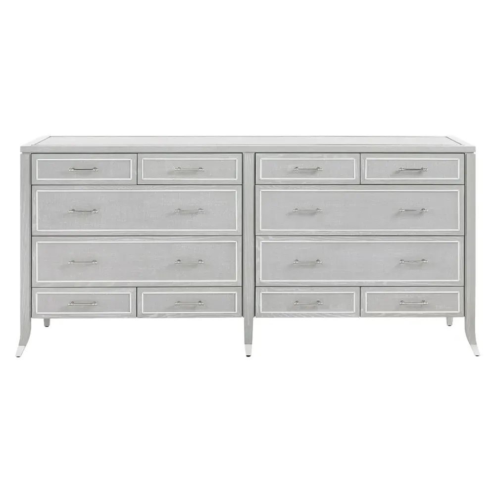 Paulina 12 Drawer Dresser with Nickel Pulls - Soft Grey, Oak image
