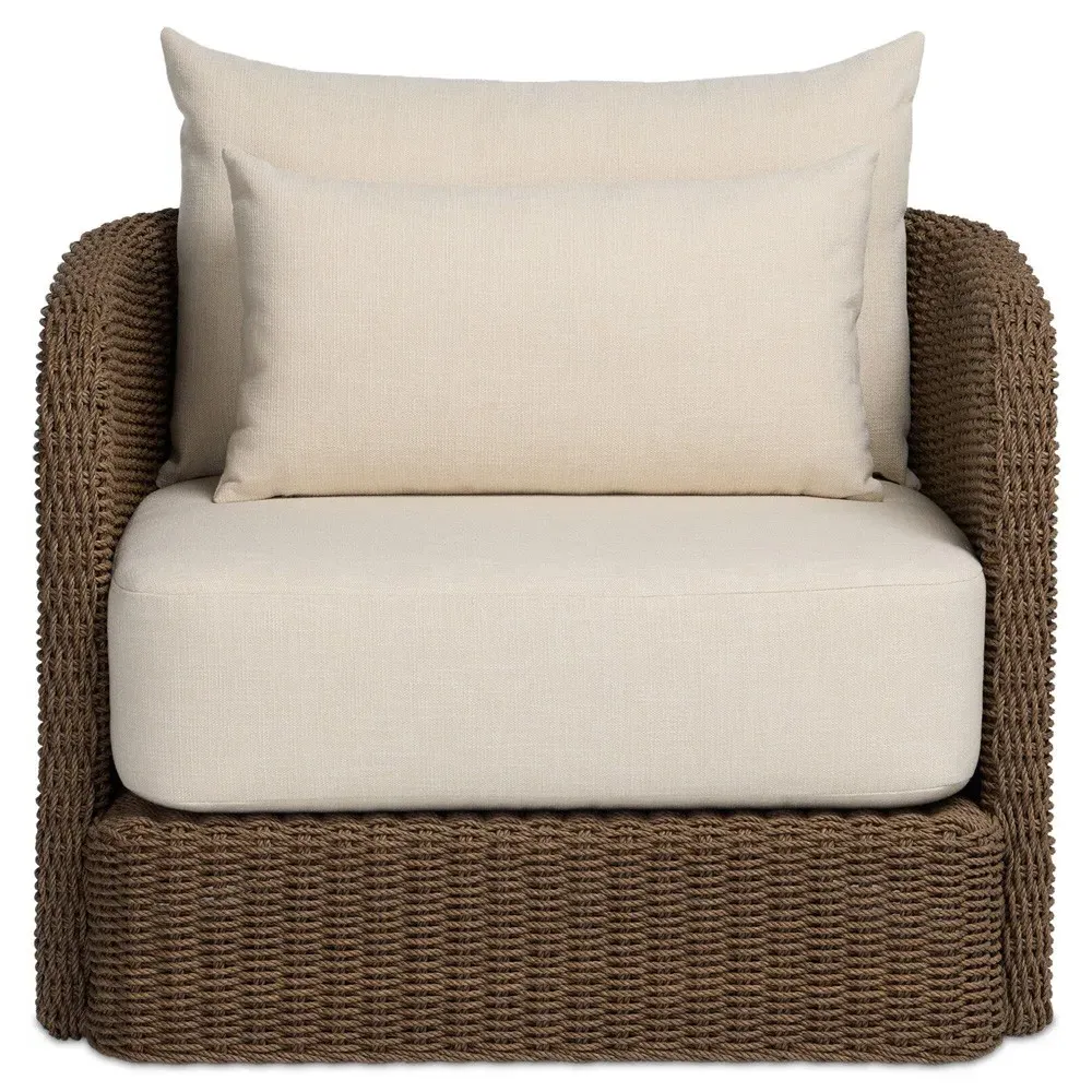 Pavel Outdoor Swivel Chair - Dark Brown, Woven Polyethylene