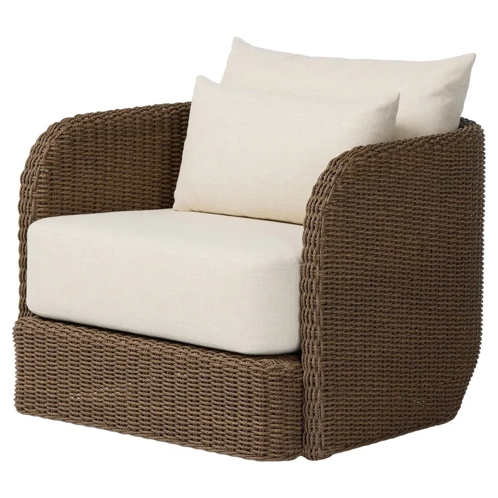 Pavel Outdoor Swivel Chair - Dark Brown, Woven Polyethylene