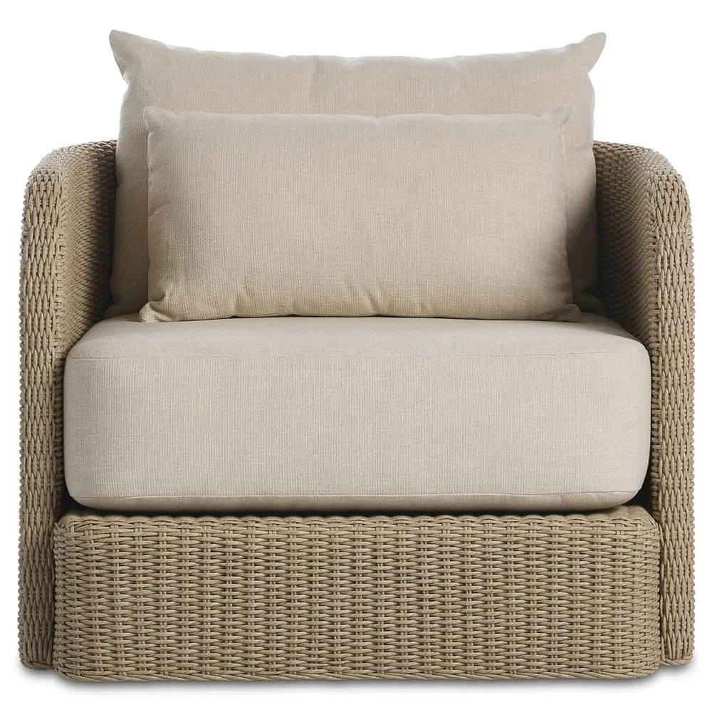 Pavel Outdoor Swivel Chair - Vintage White, Woven Polyethylene