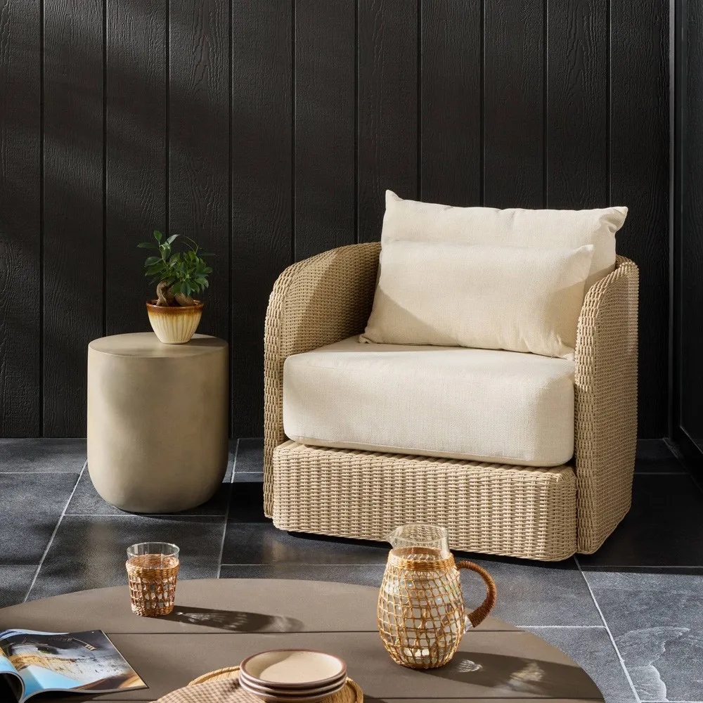 Pavel Outdoor Swivel Chair - Vintage White, Woven Polyethylene