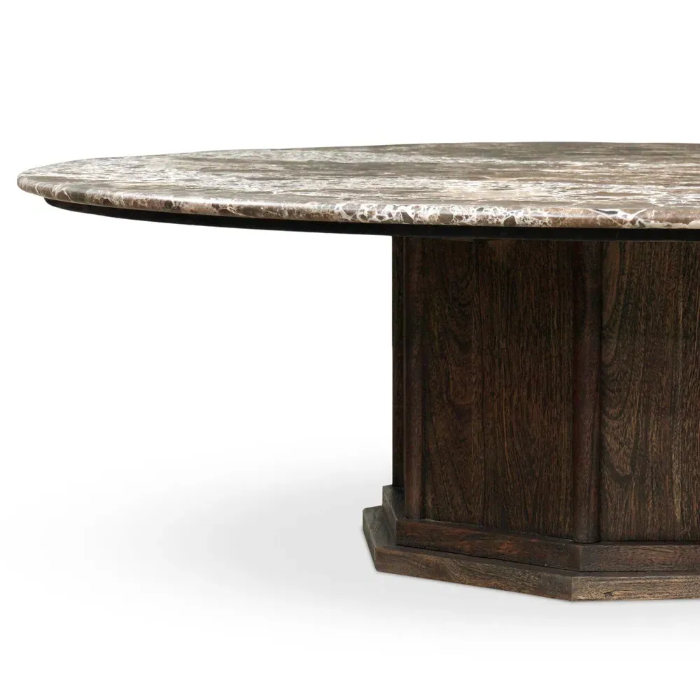 Pavlo Round Coffee Table - Brown, Marble
