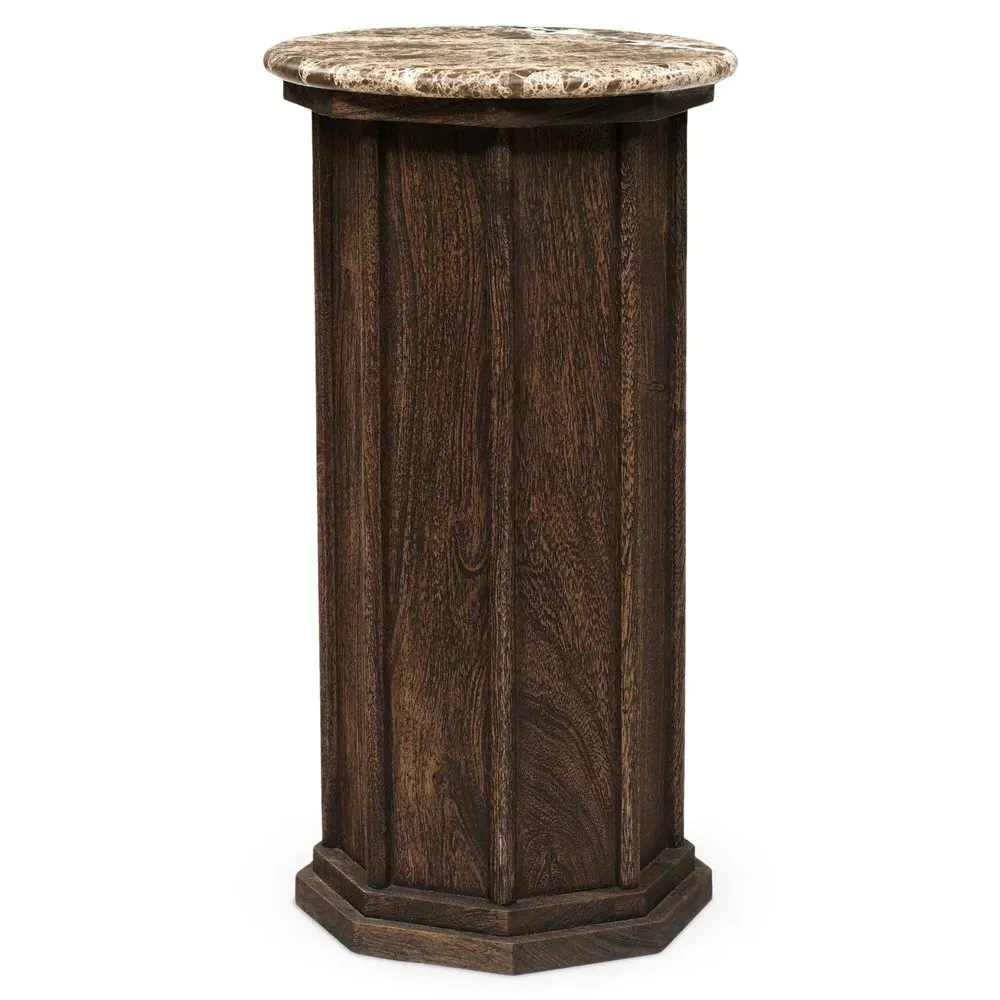 Pavlo Round Drink Table - Brown, Marble