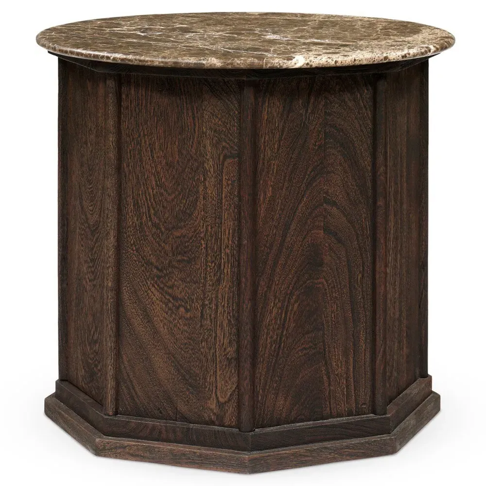 Pavlo Round Storage End Table - Brown, Marble