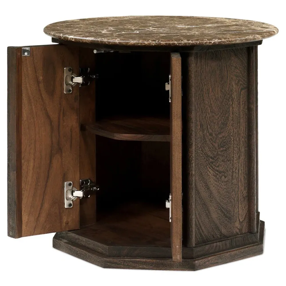 Pavlo Round Storage End Table - Brown, Marble