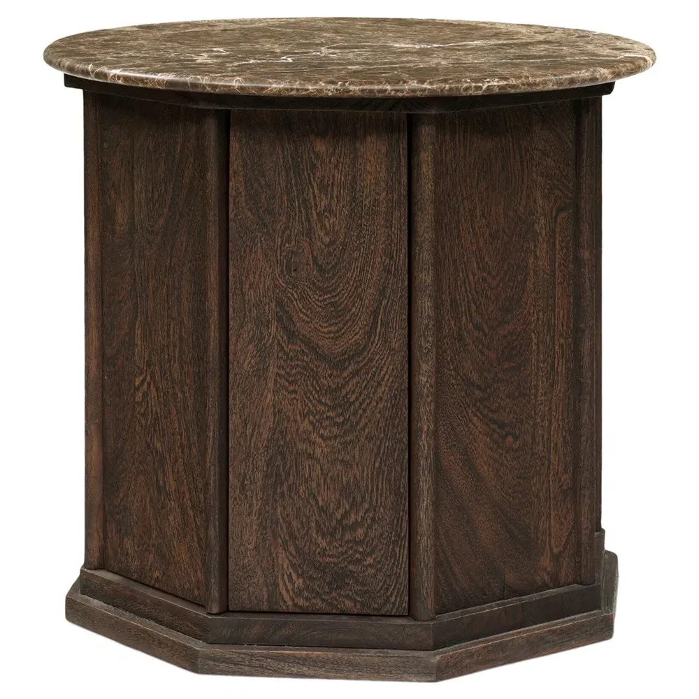 Pavlo Round Storage End Table - Brown, Marble