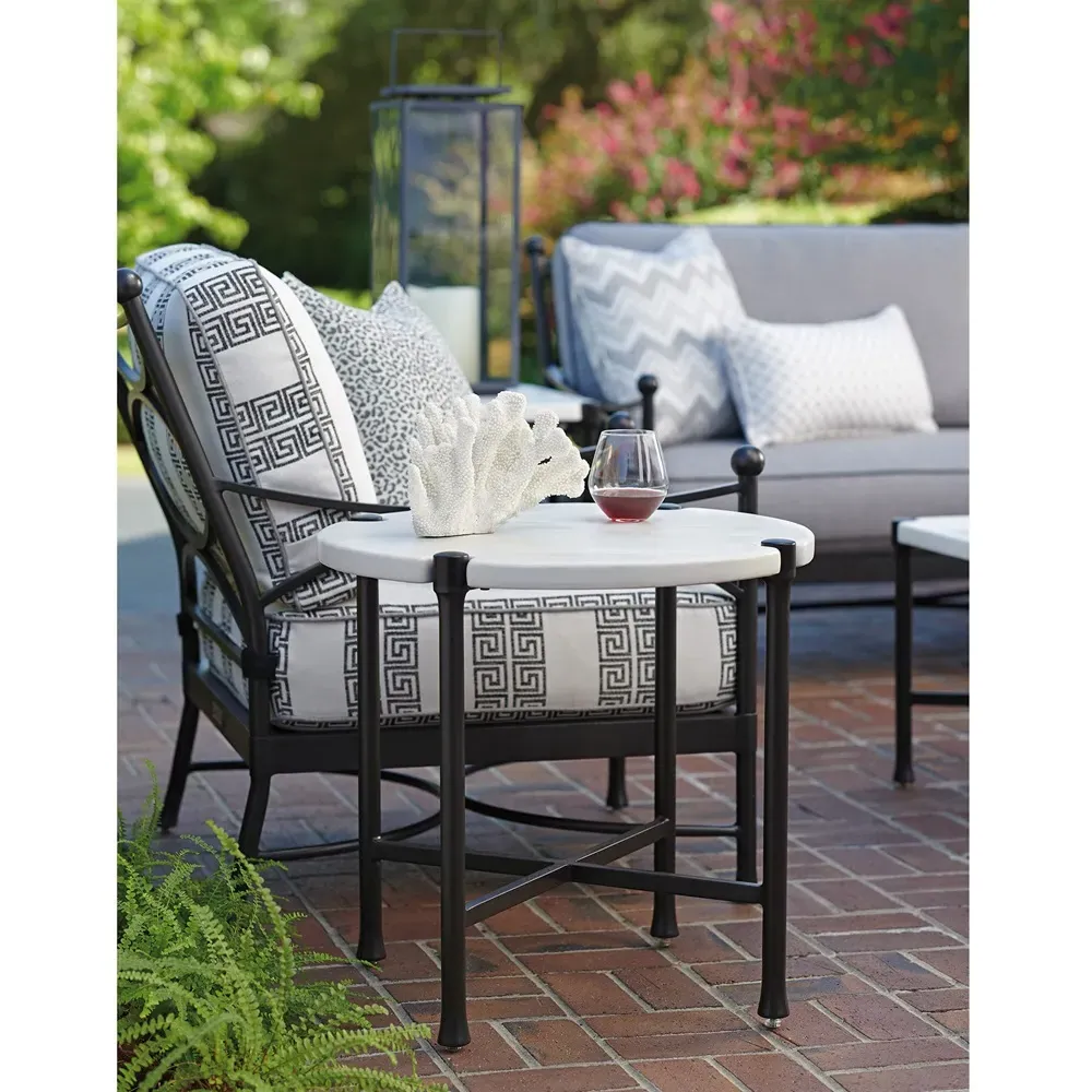 Pavlova Round Outdoor End Table - Ivory, Stone