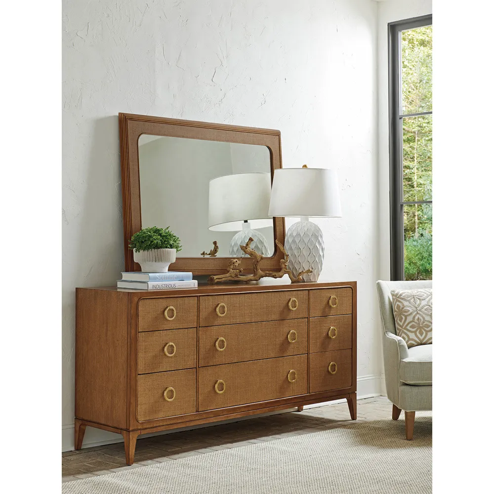 Paxton 9 Drawer Triple Dresser - Brown, Raffia