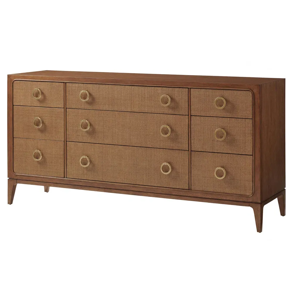 Paxton 9 Drawer Triple Dresser - Brown, Raffia image