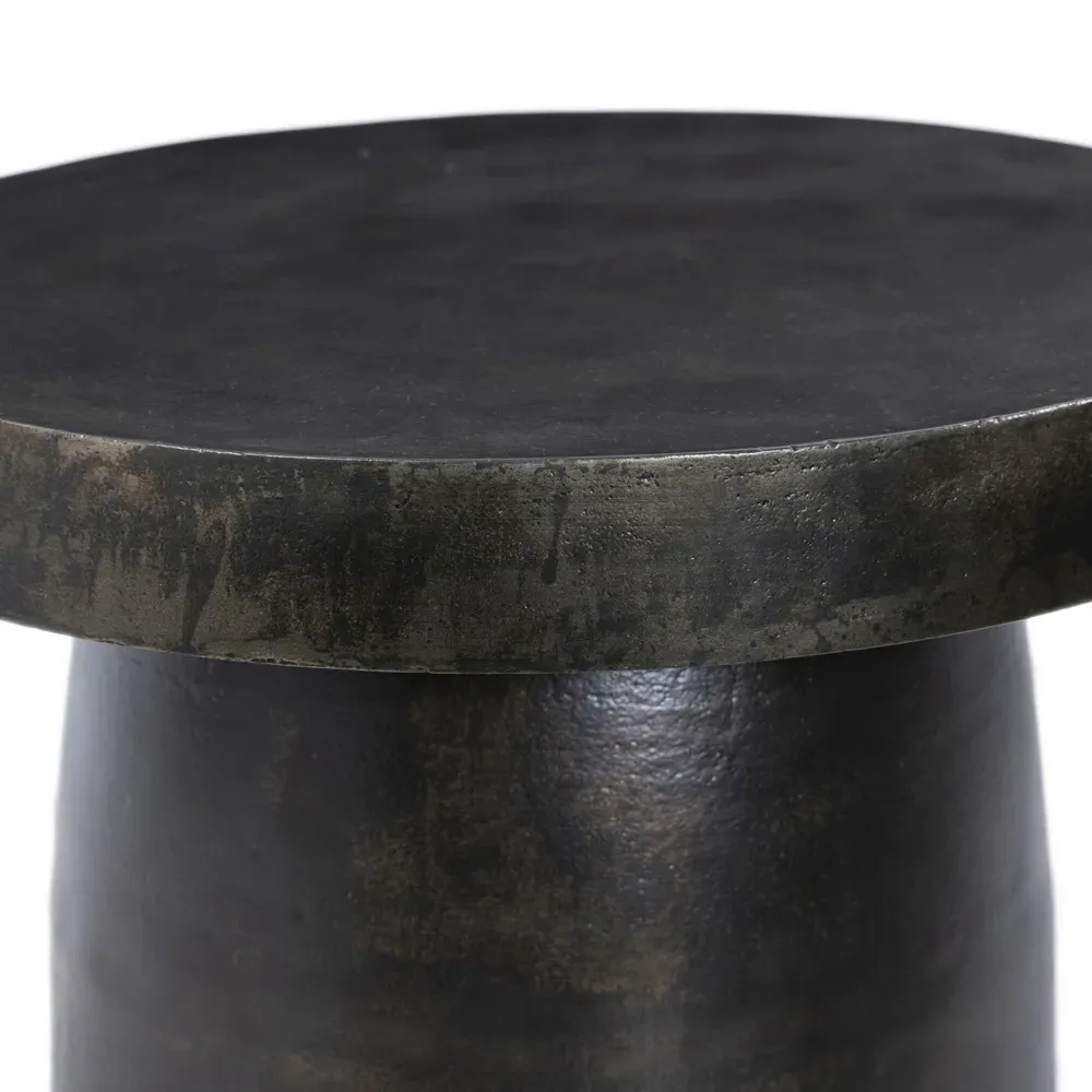 Paz Pedestal Outdoor End Table - Distressed Bronze, Aluminum