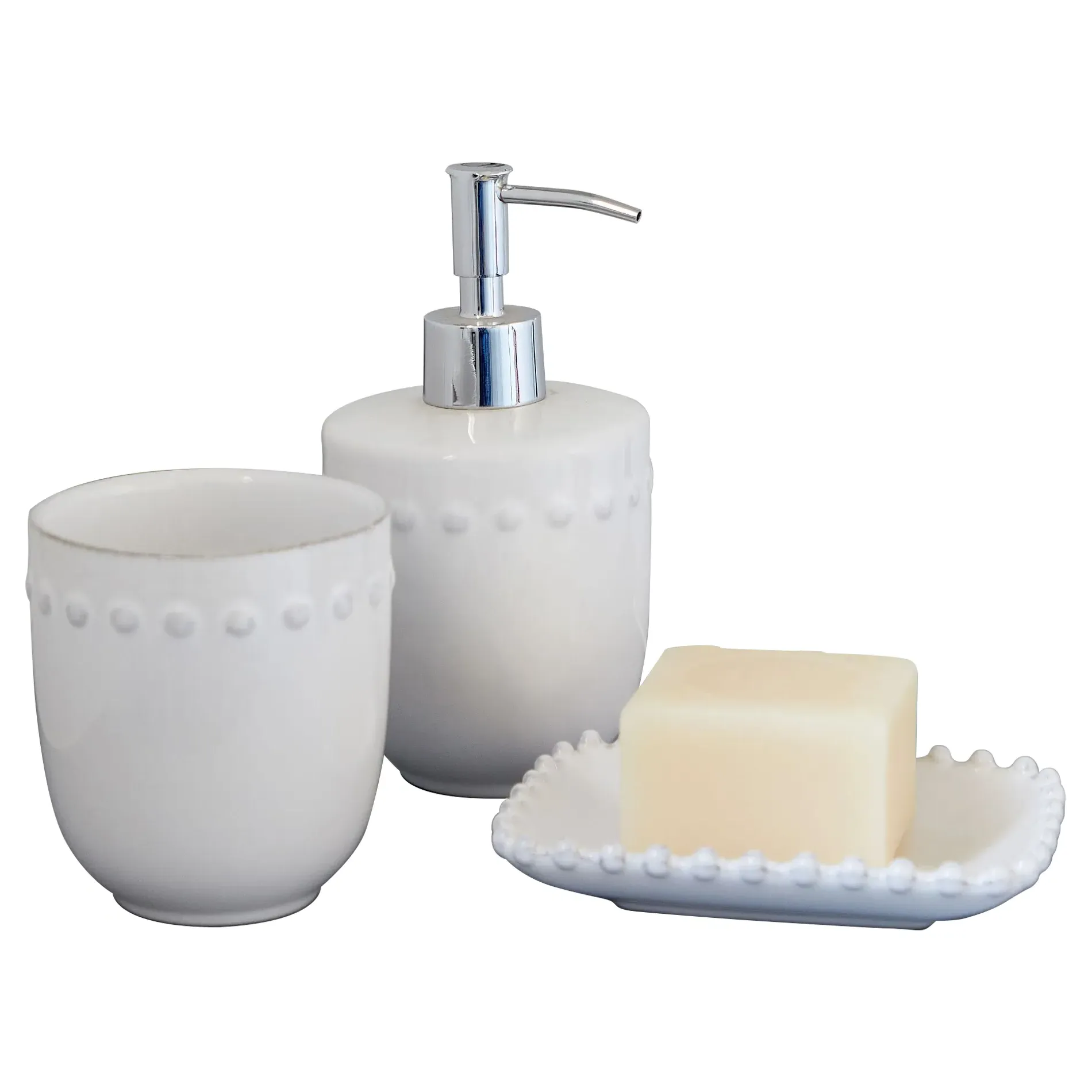 Pearl Embossed Edge Bath Set - White, Stoneware