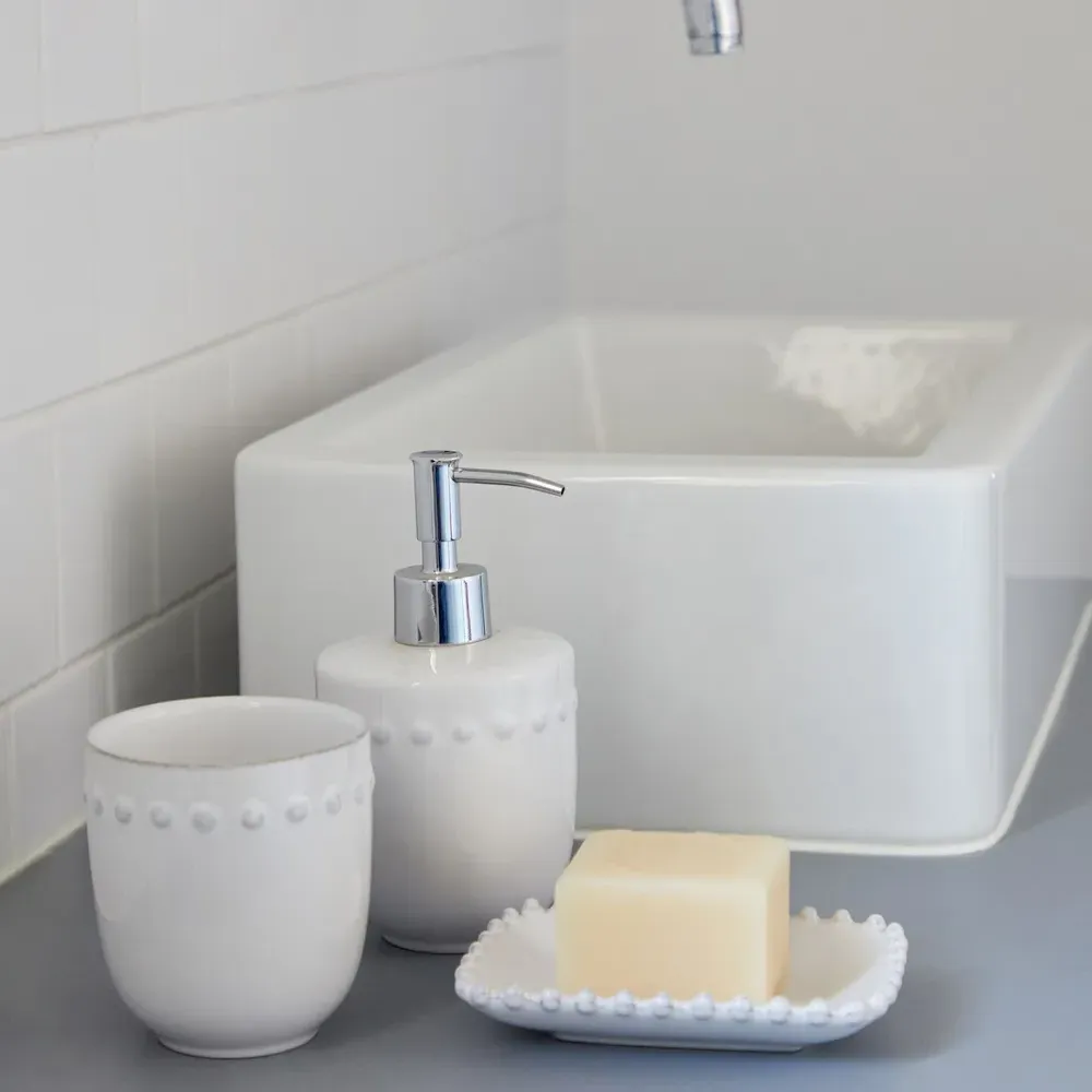 Pearl Embossed Edge Bath Tumbler - White, Stoneware