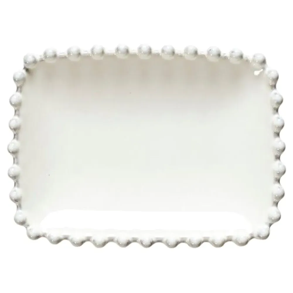 Pearl Embossed Edge Soap Dish - White, Stoneware