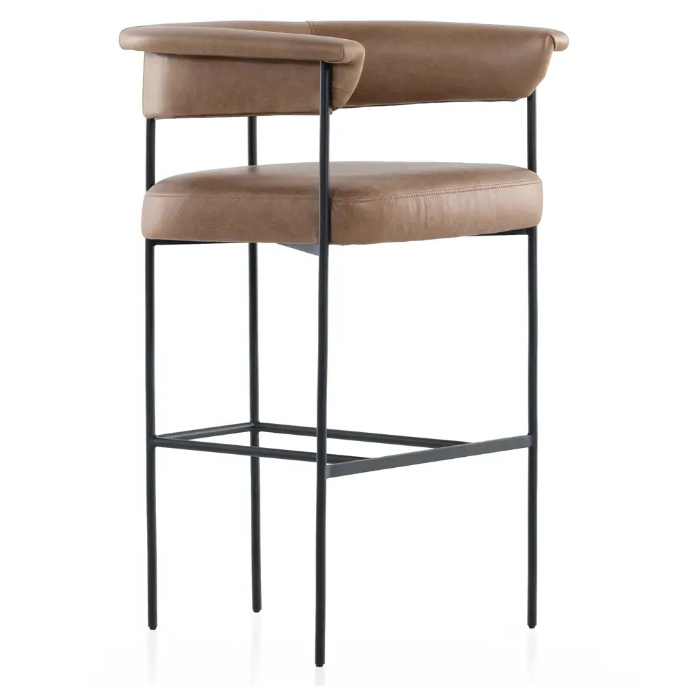 Penelope Barrel Bar Stool - Brown, Leather