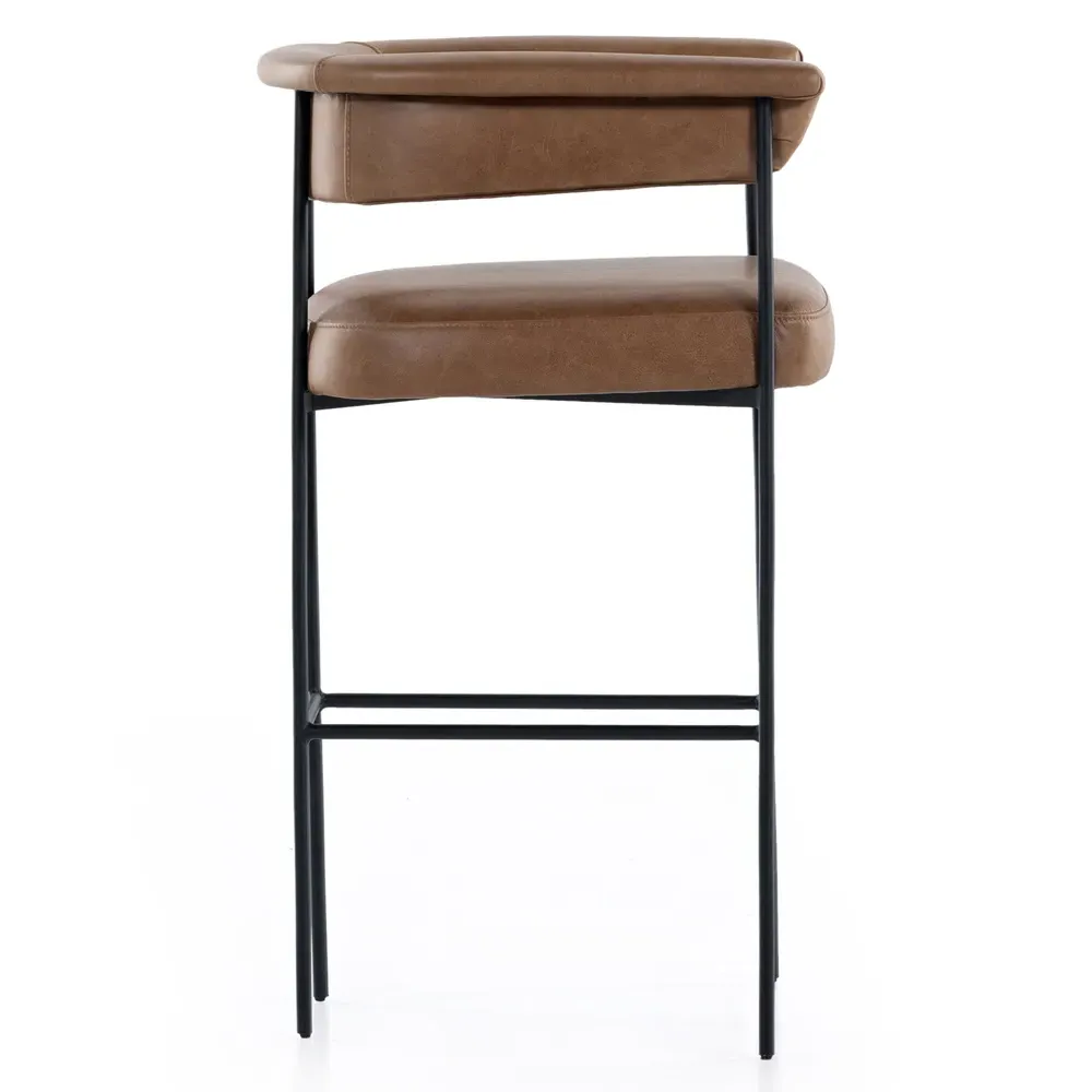 Penelope Barrel Bar Stool - Brown, Leather