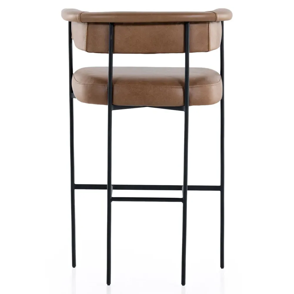 Penelope Barrel Bar Stool - Brown, Leather