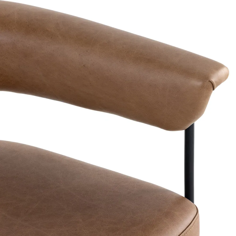Penelope Barrel Bar Stool - Brown, Leather