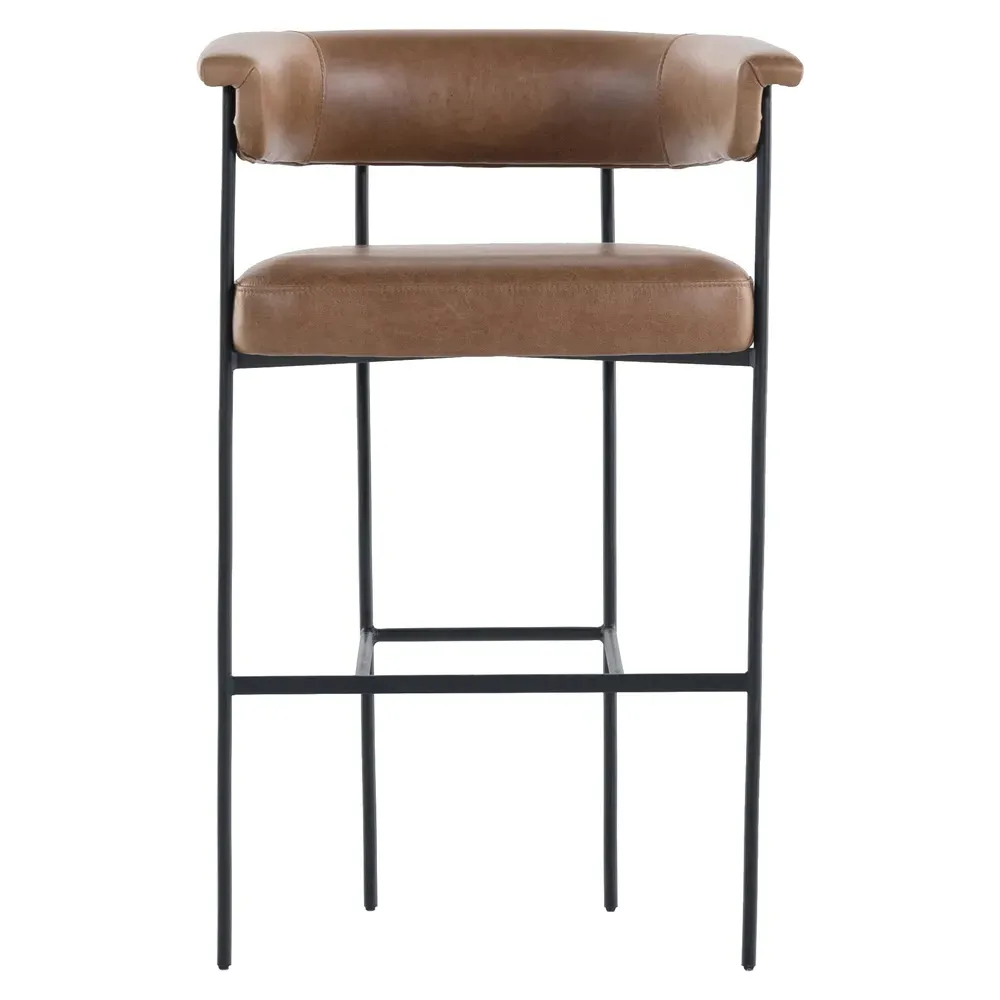 Penelope Barrel Bar Stool - Brown, Leather