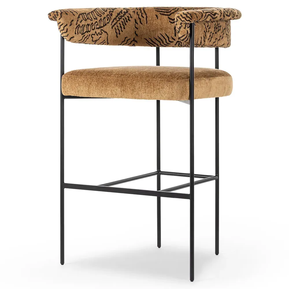 Penelope Barrel Bar Stool - Camel, Iron