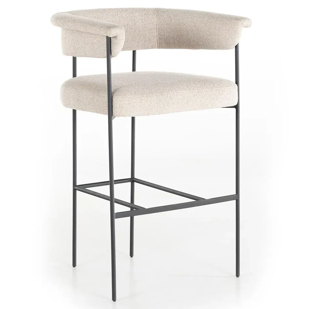 Penelope Barrel Bar Stool - Off White, Iron