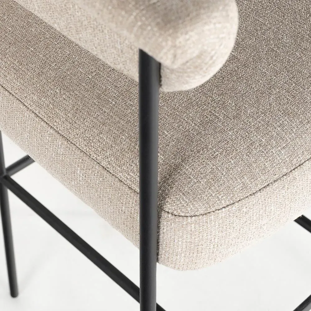 Penelope Barrel Bar Stool - Off White, Iron