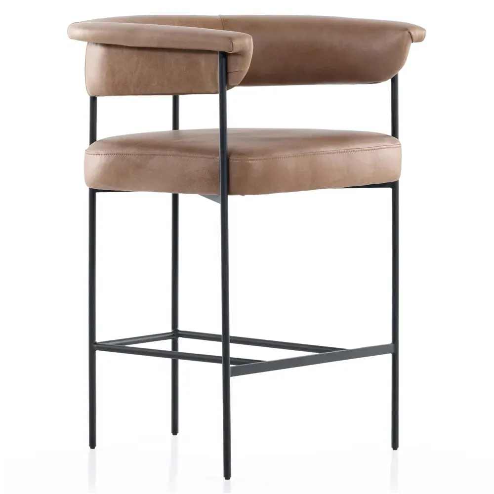 Penelope Barrel Counter Stool - Brown, Leather