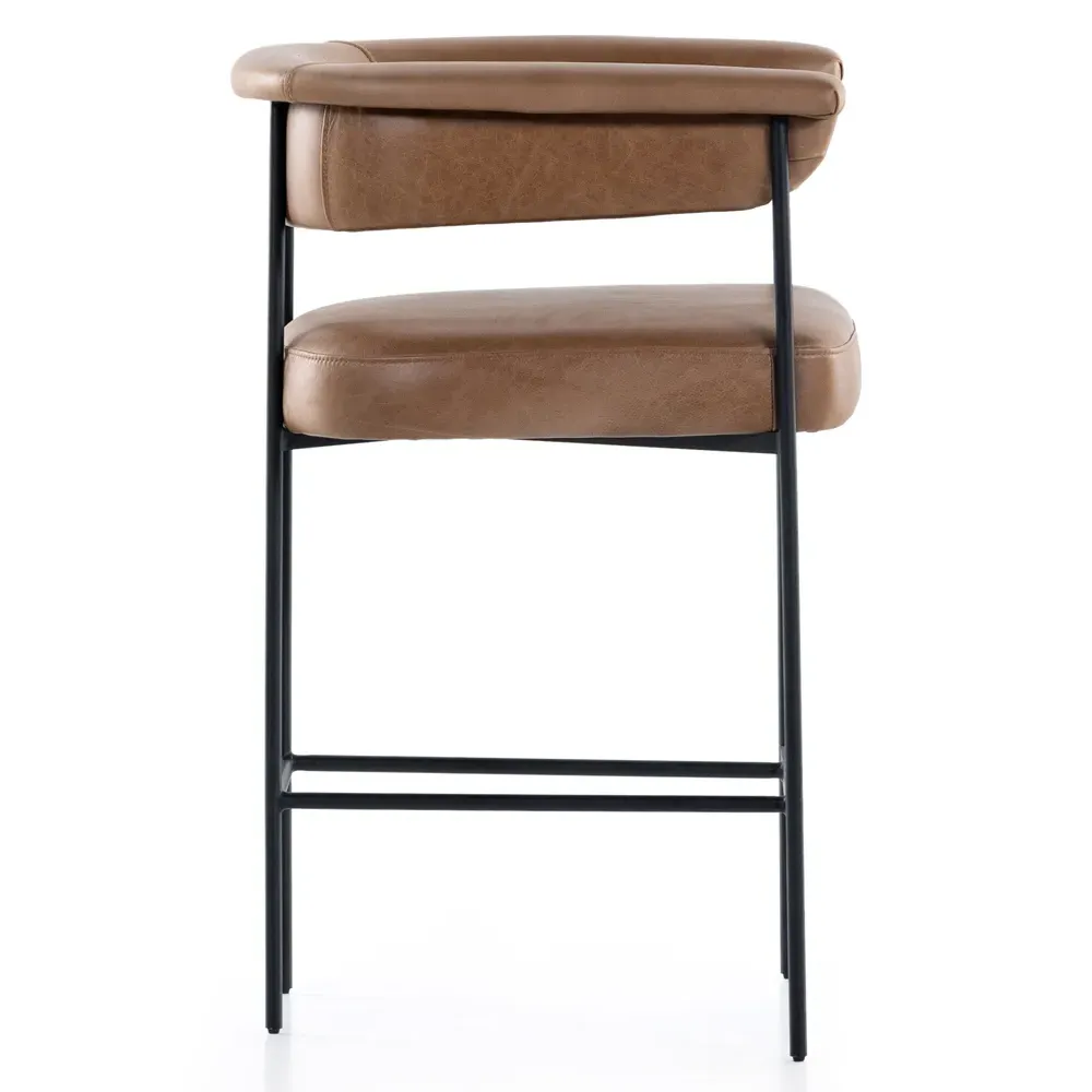 Penelope Barrel Counter Stool - Brown, Leather