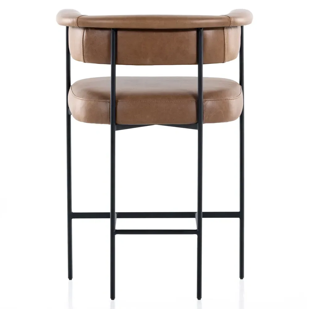 Penelope Barrel Counter Stool - Brown, Leather