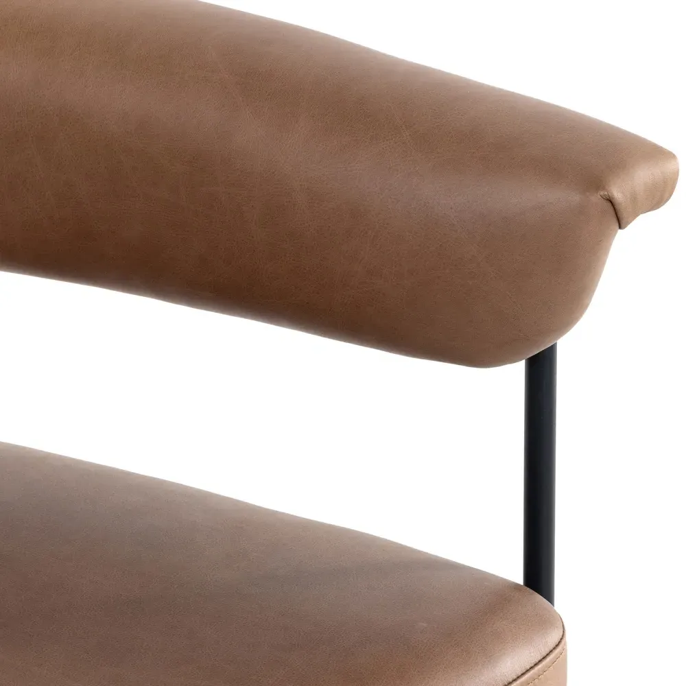Penelope Barrel Counter Stool - Brown, Leather