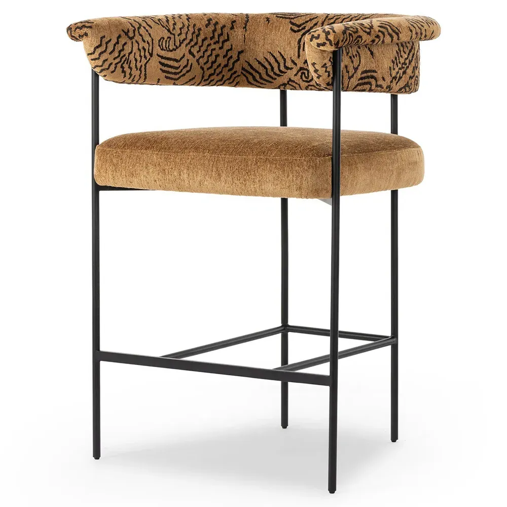 Penelope Barrel Counter Stool - Camel, Iron