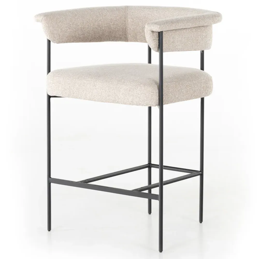 Penelope Barrel Counter Stool - Off White, Iron