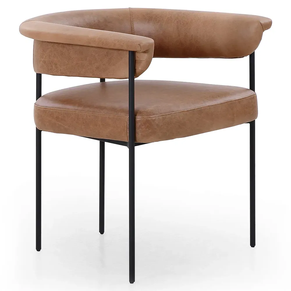 Penelope Barrel Dining Arm Chair - Brown, Leather