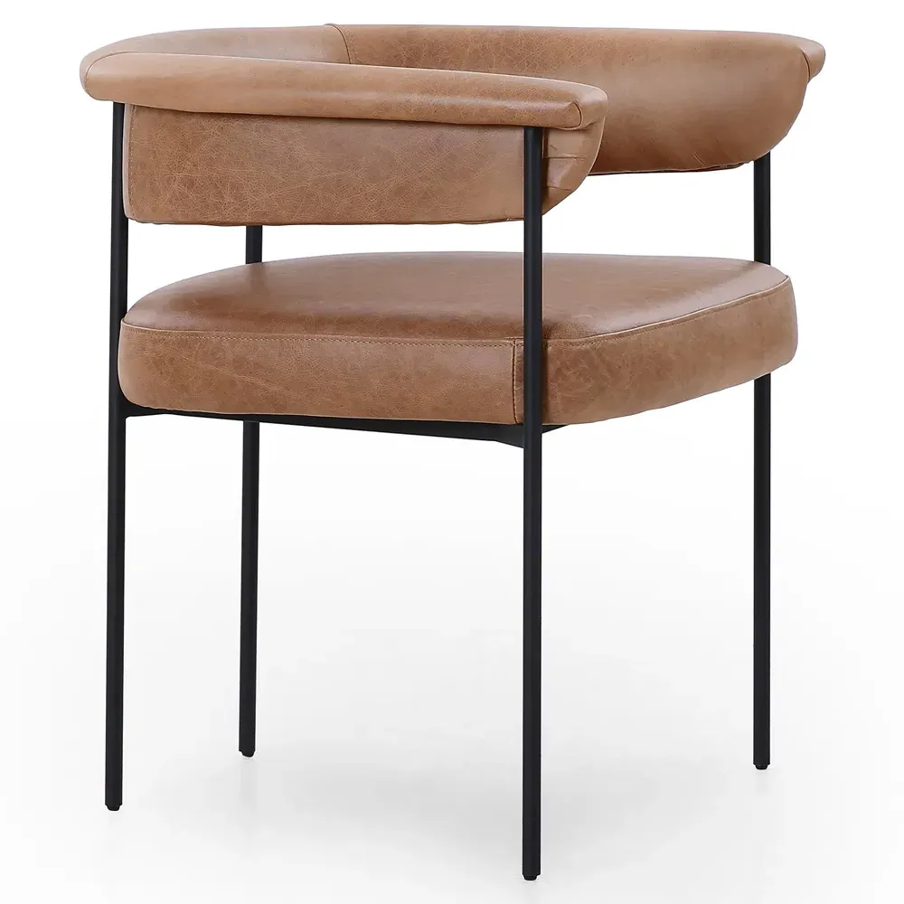 Penelope Barrel Dining Arm Chair - Brown, Leather