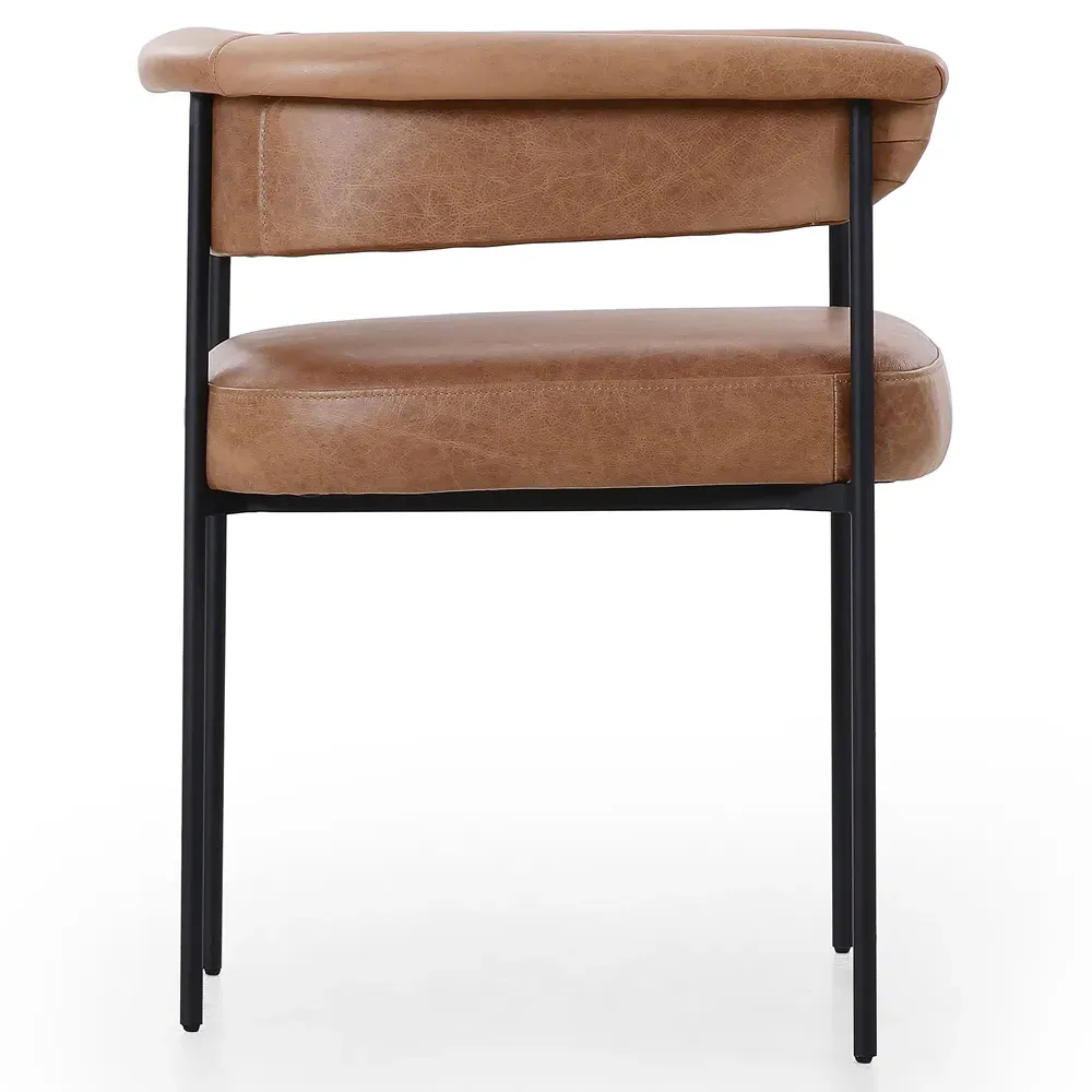 Penelope Barrel Dining Arm Chair - Brown, Leather