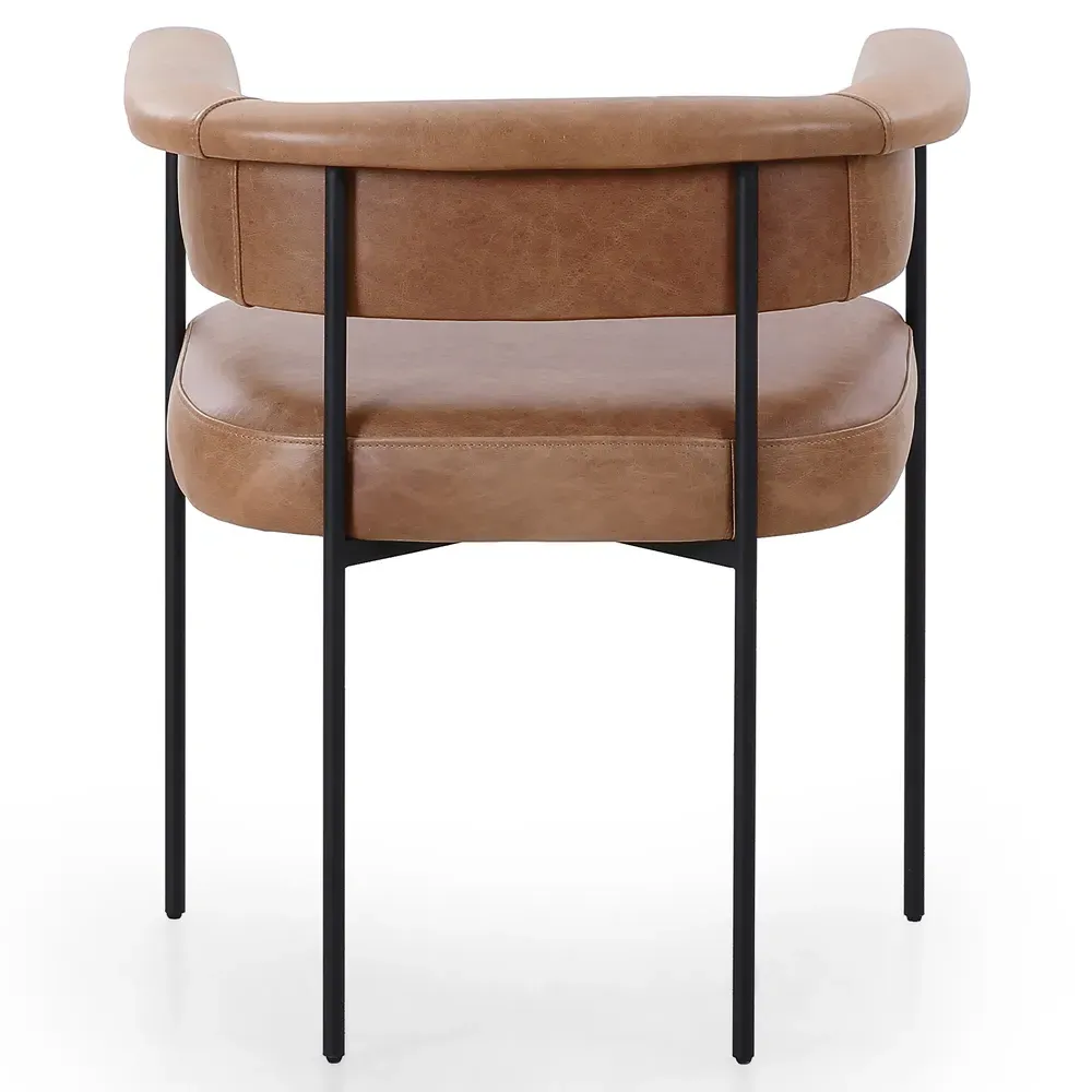Penelope Barrel Dining Arm Chair - Brown, Leather