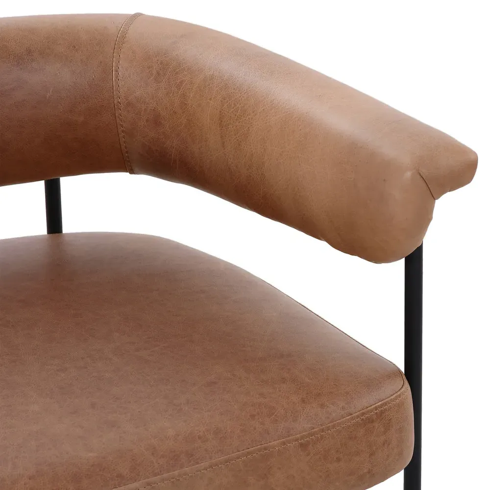 Penelope Barrel Dining Arm Chair - Brown, Leather