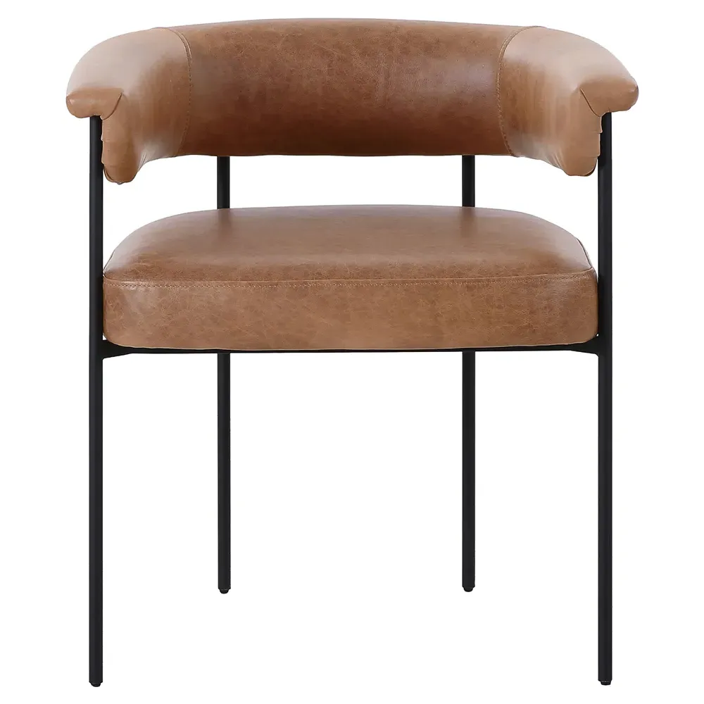 Penelope Barrel Dining Arm Chair - Brown, Leather