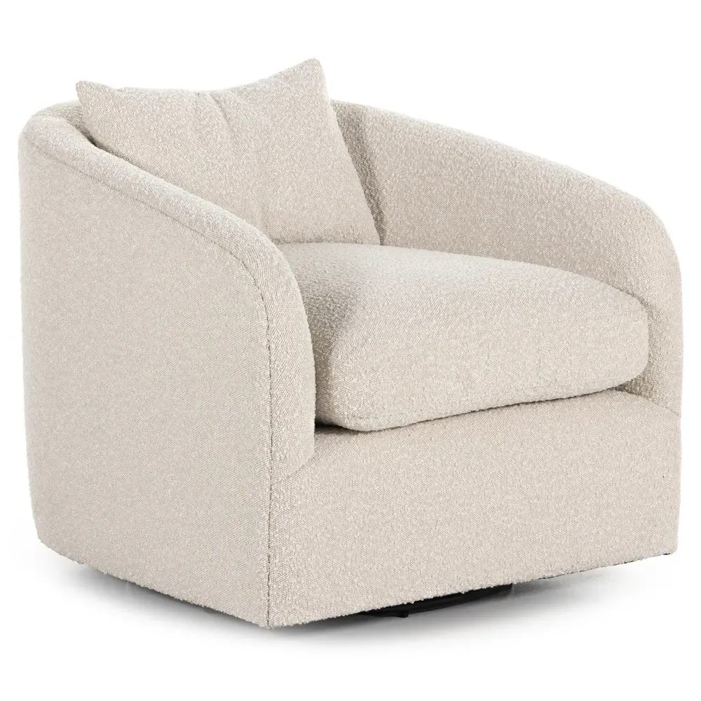 Perrin Swivel Barrel Chair - Beige, Boucle