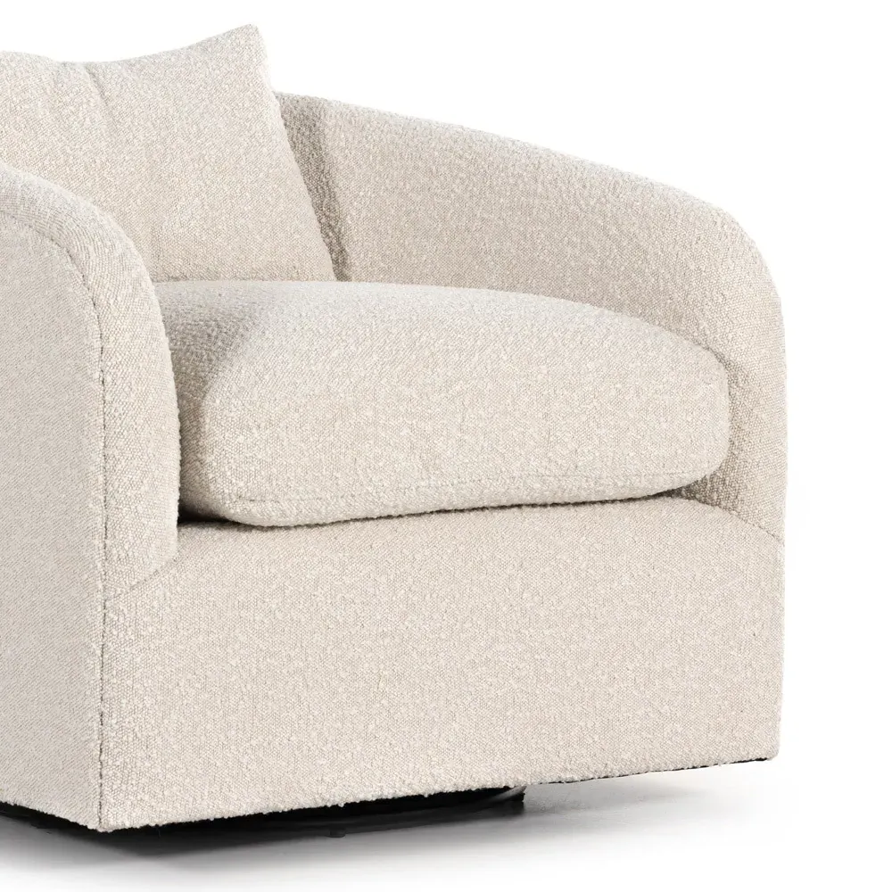 Perrin Swivel Barrel Chair - Beige, Boucle