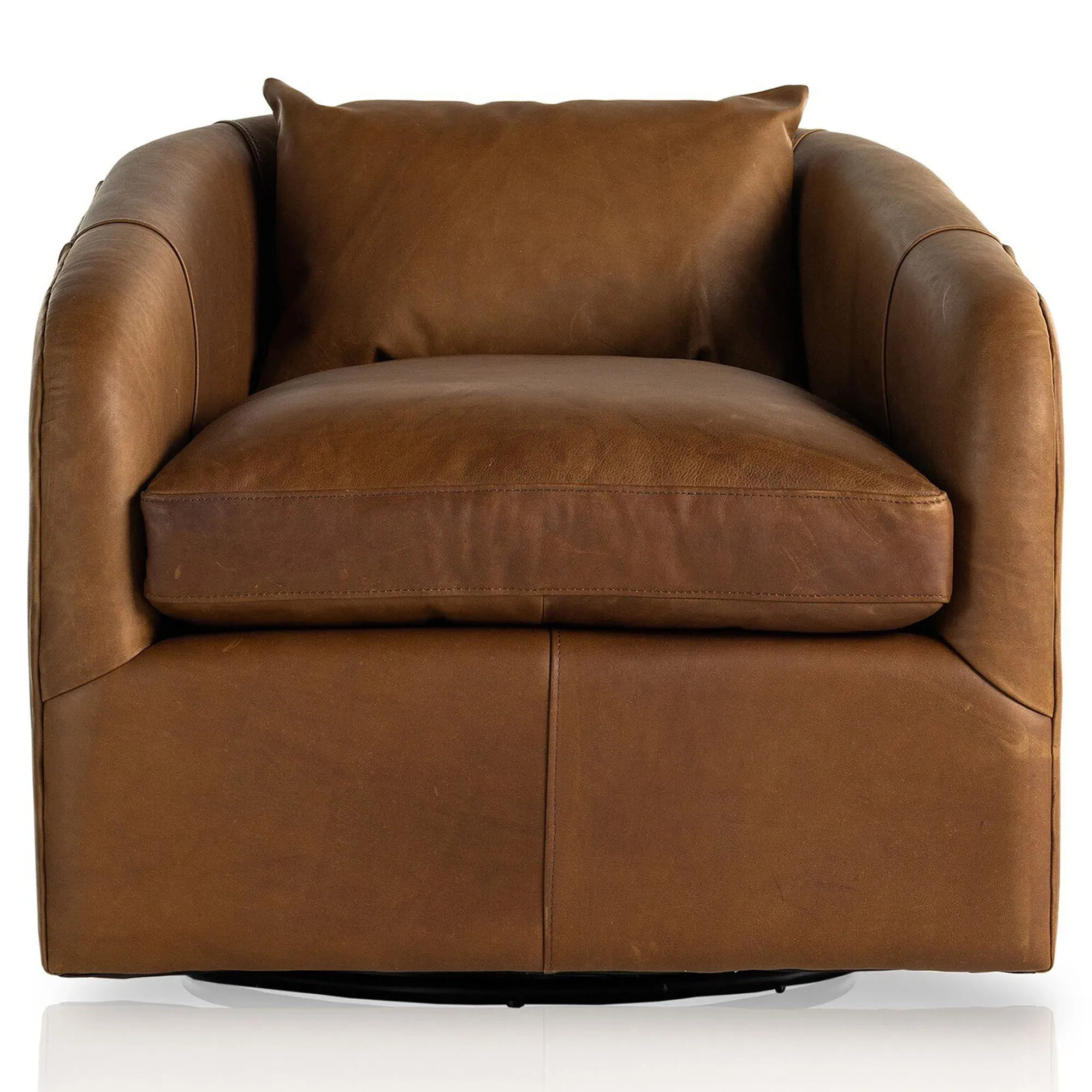 Perrin Swivel Chair - Brown, Leather