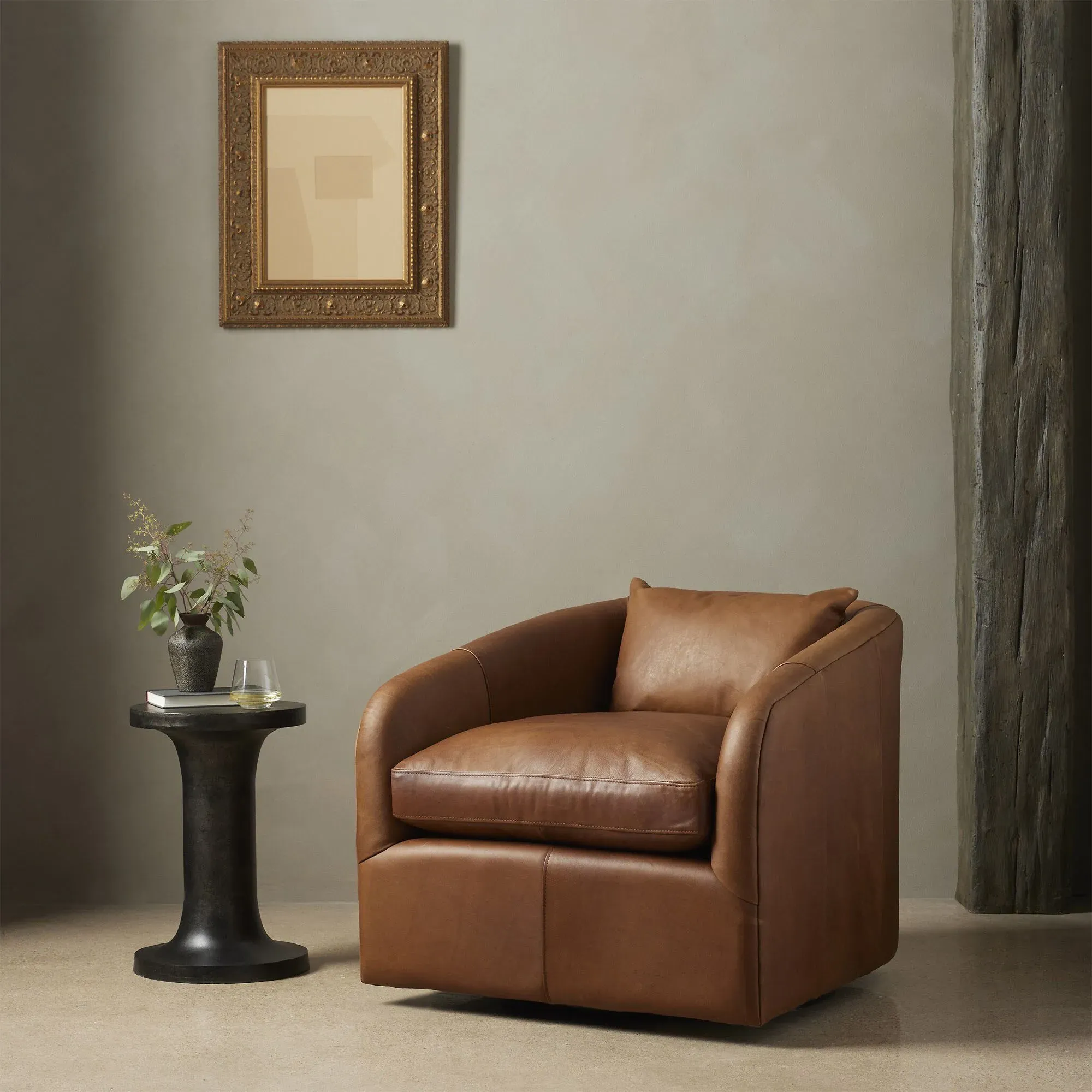 Perrin Swivel Chair - Brown, Leather