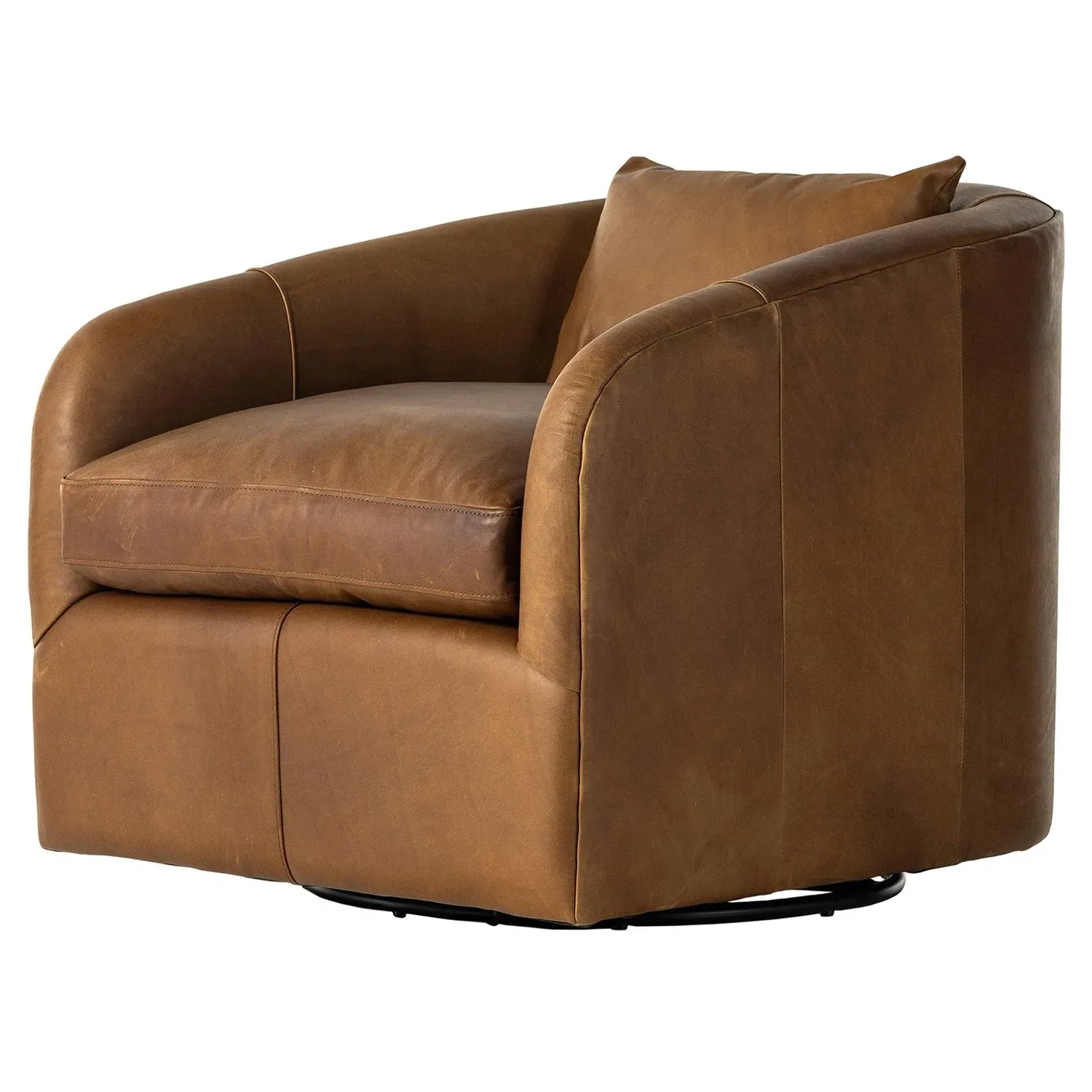 Perrin Swivel Chair - Brown, Leather