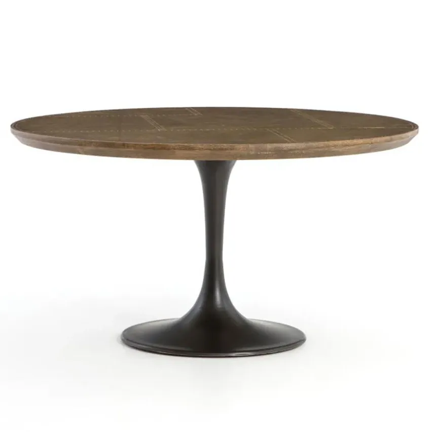 Perry Round Dining Table - Brass Clad, Oak